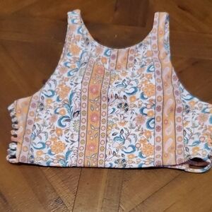 Zaful Floral and Striped Bikini Top - Peach and Teal